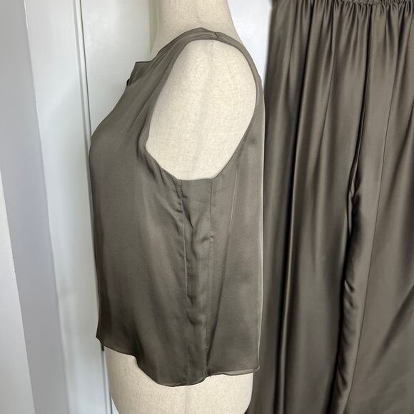 Dusan Women's Matching Set M/L Taupe Brown Silk Tank Wide Leg Pants Minimalist - Picture 9 of 16